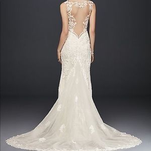 Plunging Illusion Bodice Lace Wedding Dress